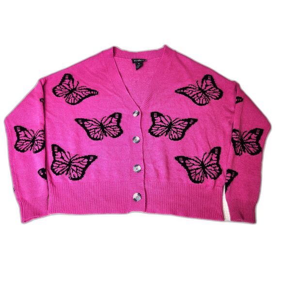 Y2K Runway Pink Butterfly Oversized Sweater Intarsia Knit Pullover Cute Sz. M - Picture 6 of 6